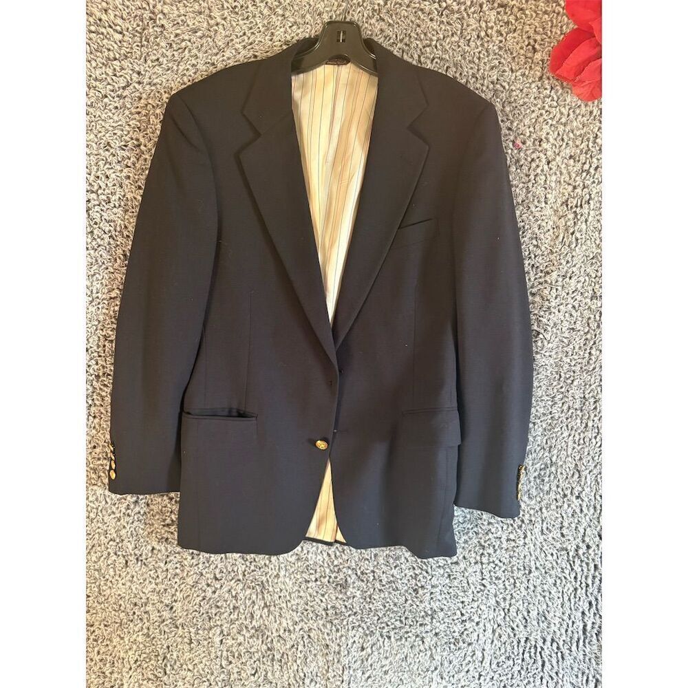 Cricketeer Men's Blue Wool Blazer Jacket M Solid Brass Buttons Formal